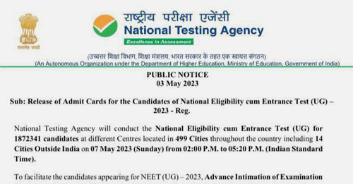 NEET UG Admit Card 2023 released at neet.nta.nic.in